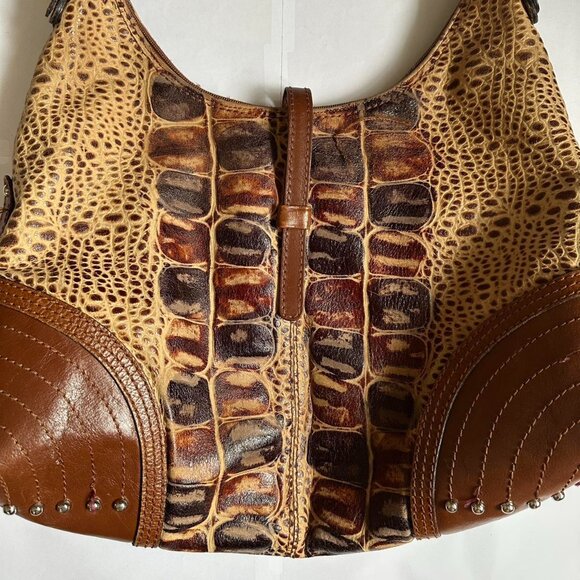 Y2K Croc Embossed Hobo Bag – Studded Brown Vintage - Picture 3 of 8